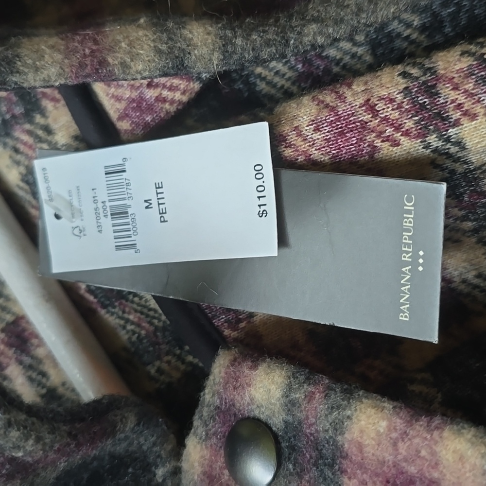 BANANA REPUBLIC Plaid Short Jacket Black Cream NWT MP - Picture 14 of 16